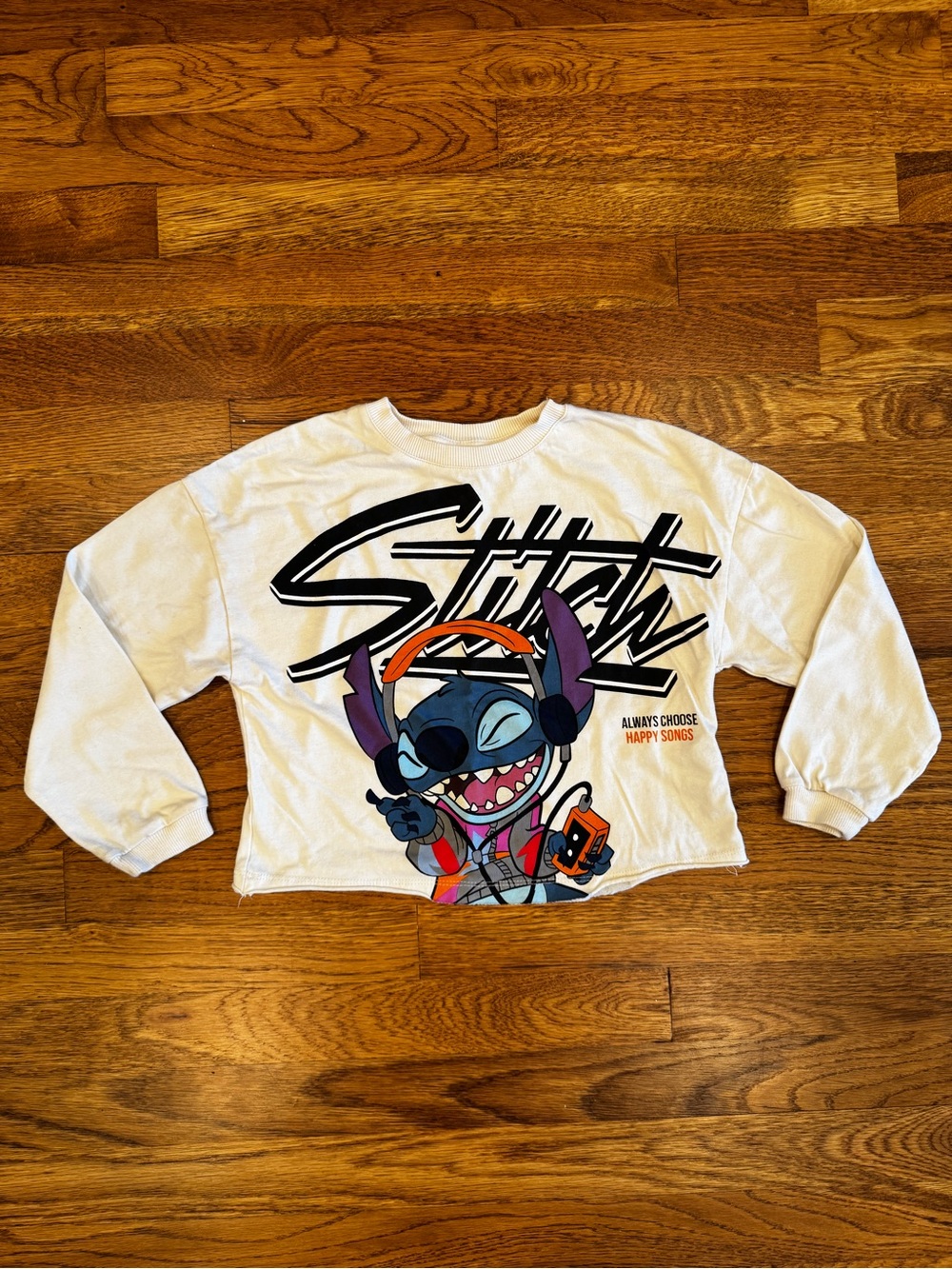 Zara Brand Disney Stitch White Graphic Long-Sleeve Top - EC - Size 8-9